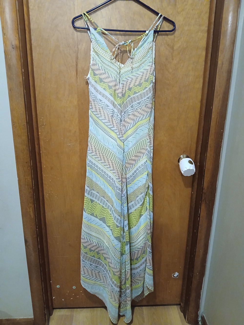 Maurices Yellow & Cream Chevron Strappy Maxi Dress